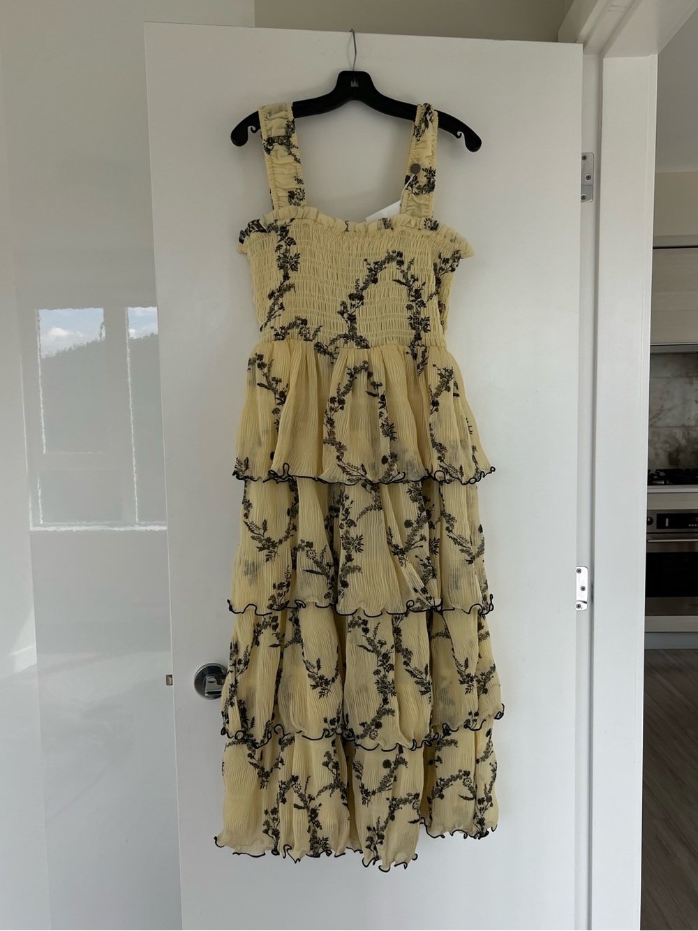 GANNI Yellow floral georgette pleated dress